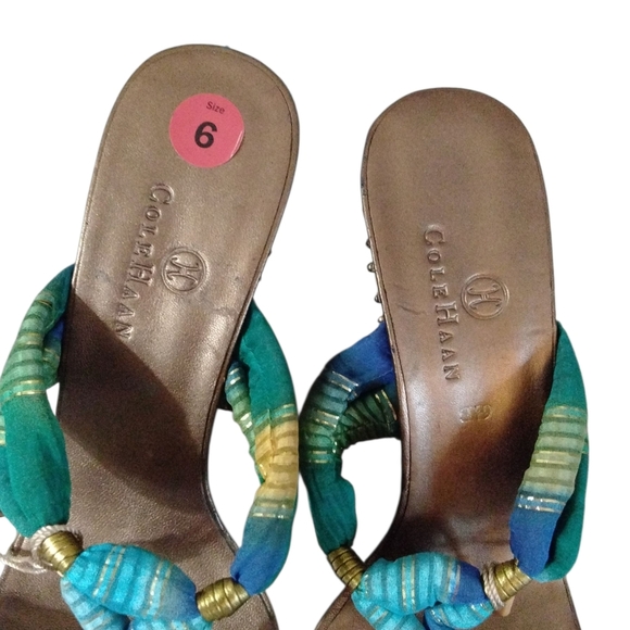 NEW Cole Haan Gemstone Embellished Gold Wedge Sandal - Picture 5 of 11